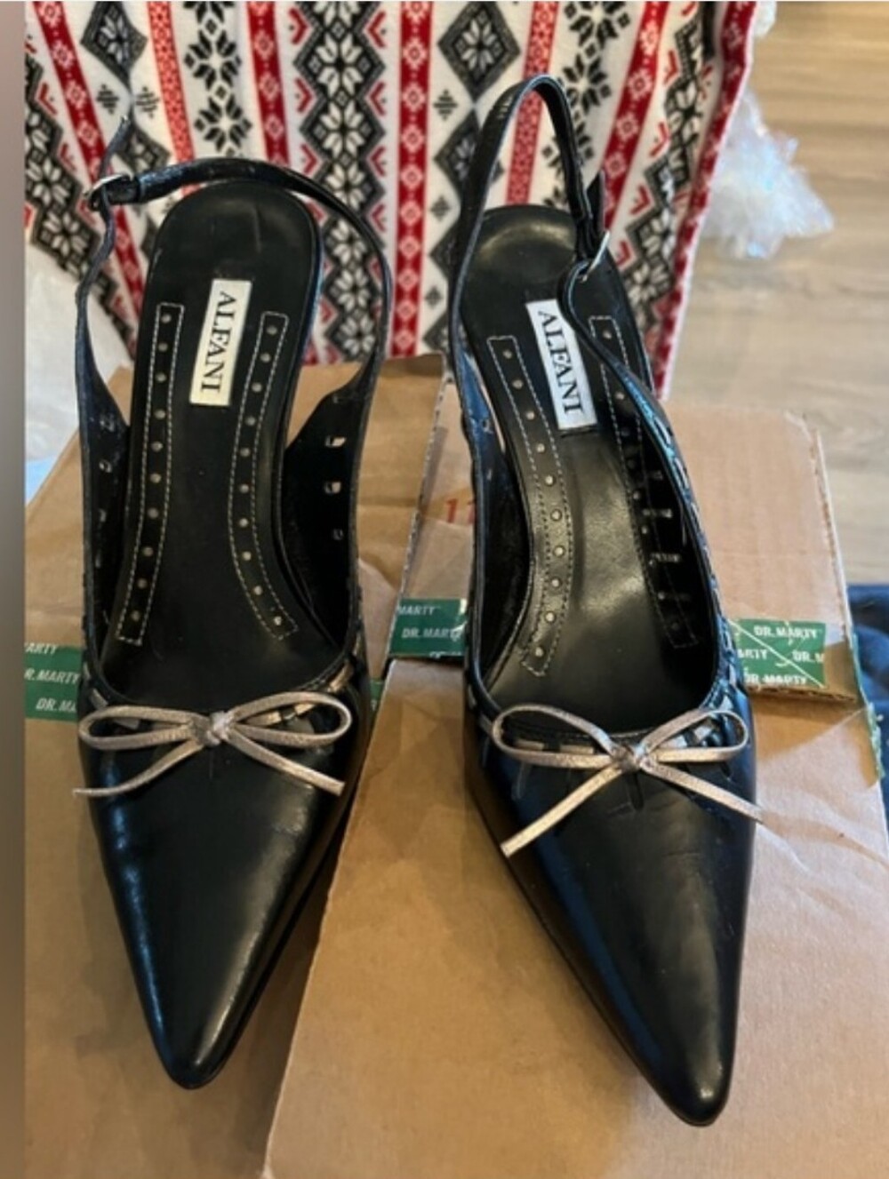Alfani Y2k Vintage Black Slingback Pumps with Metallic Bow Officecore